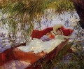 Zwei Frauen schlafend in einem Punt unter der Willows John Singer Sargent